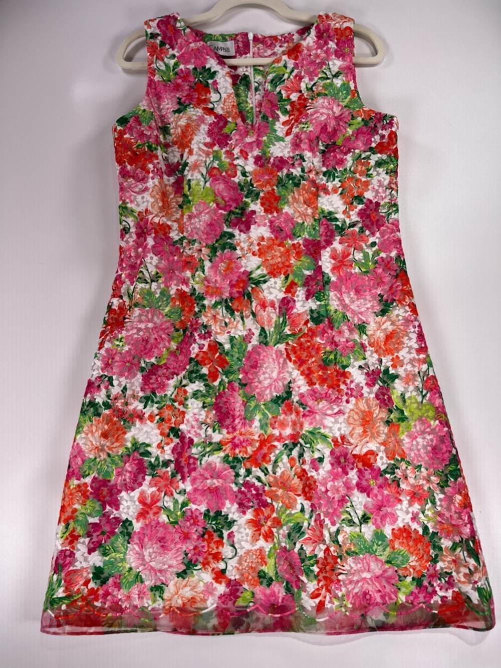 Sara Campbell Shift Dress Scalloped Sleeveless Floral Lace Pink Size 10 - Picture 2 of 13